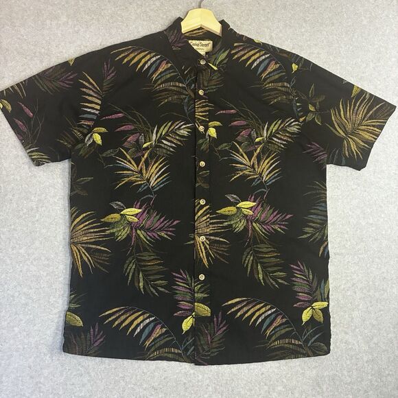 Men’s Medium Cooke Street Honolulu Shirt Tropical Boho Button Front Cotton Black - Picture 1 of 6